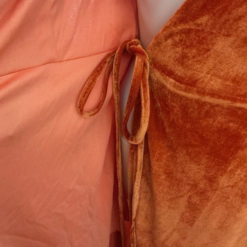 Pomuyoo Velvet Wrap Maxi Dress Burnt Orange Long Sleeve Size 6 - Picture 6 of 12